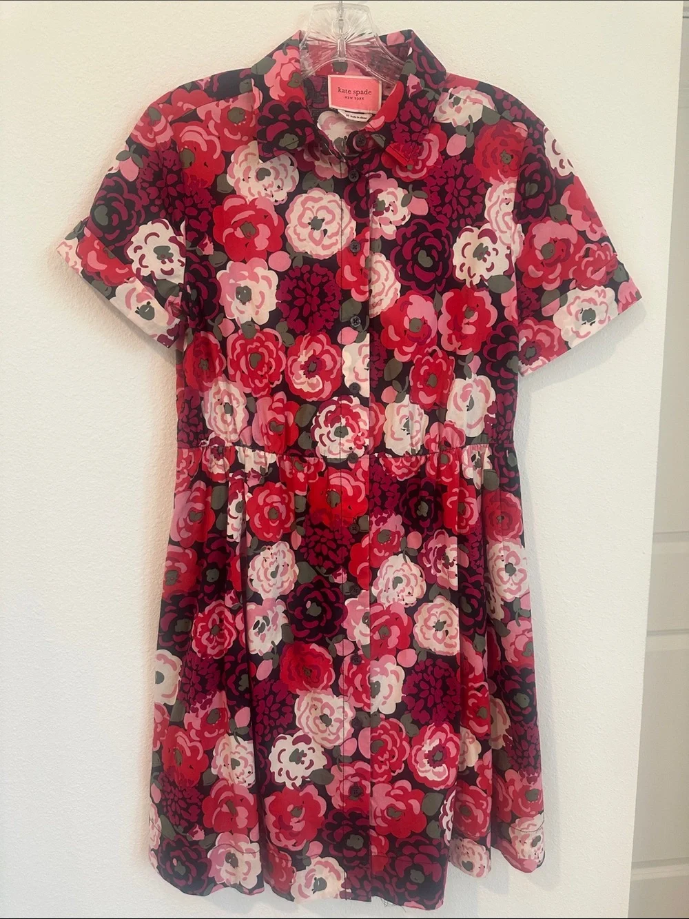 kate spade floral button-front dress in red & pink